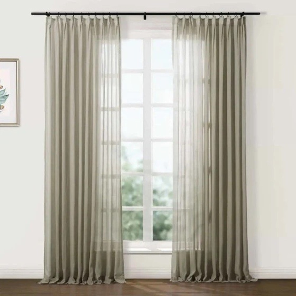 TwoPages Flynn Airy Light Linen Sheer Curtain Pleated Sandstone (1) 100"Wx102"L